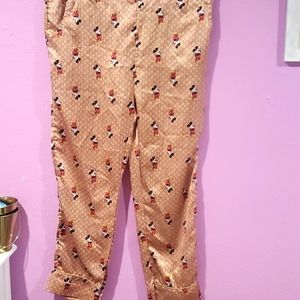 Mickey mouse silk pajama bottoms.